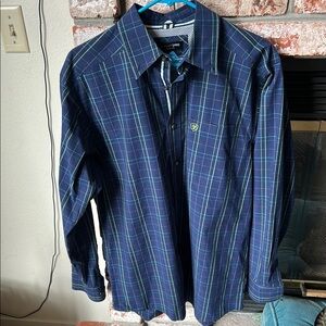 Ariat Pro Series Navy Blue/Green Plaid Long Sleeve‎ Button-Up Shirt Size Medium